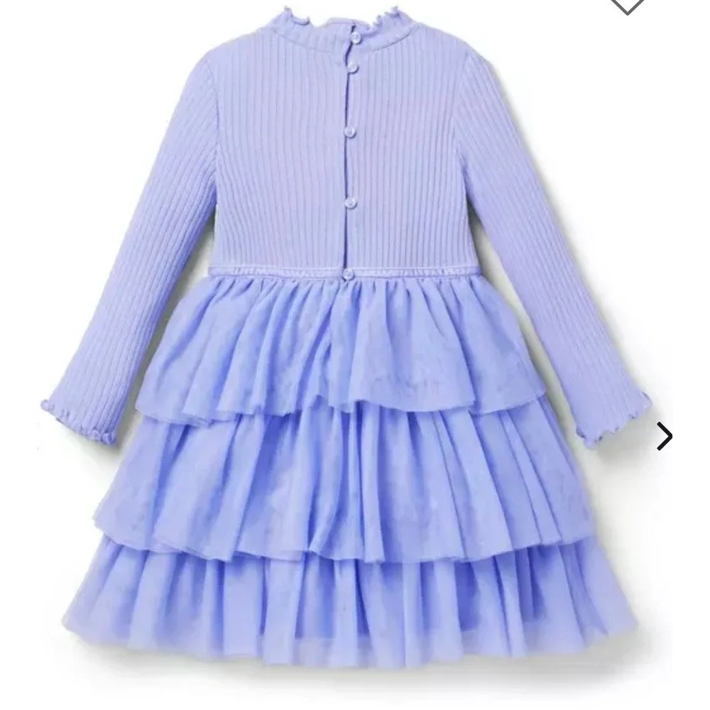 Janie‎ and Jack Purple Tiered Tulle Dress Girls 5 NEW w/ Tags Ribbed Long Sleeve